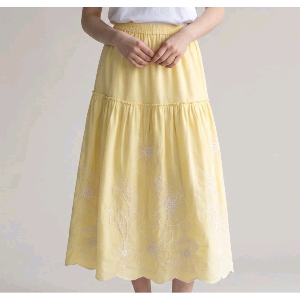 LAFFAIRE Skirt Womens Size XL Yellow Floral Embroidered Elastic Waist Boho